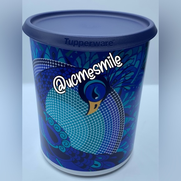 Tupperware Gorgeous Peacock One Touch Canister - Picture 1 of 4